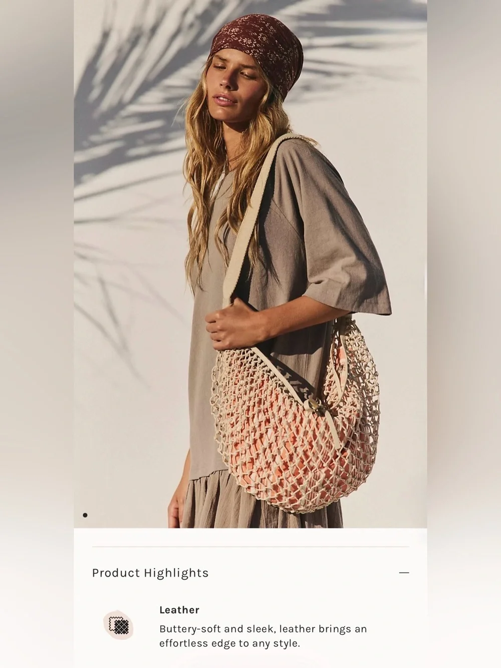 Free People Silver Springs Sling Bag Net Crochet Leather in cream